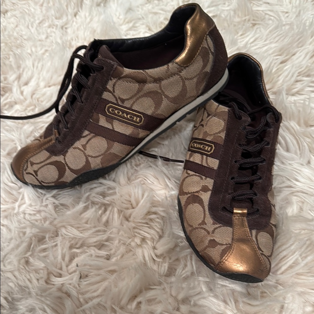 Coach Women's Brown and Gold Sneakers